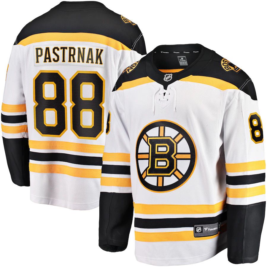 Men Boston Bruins 88 David Pastrnak Fanatics Branded White Away Premier Breakaway Player NHL Jersey